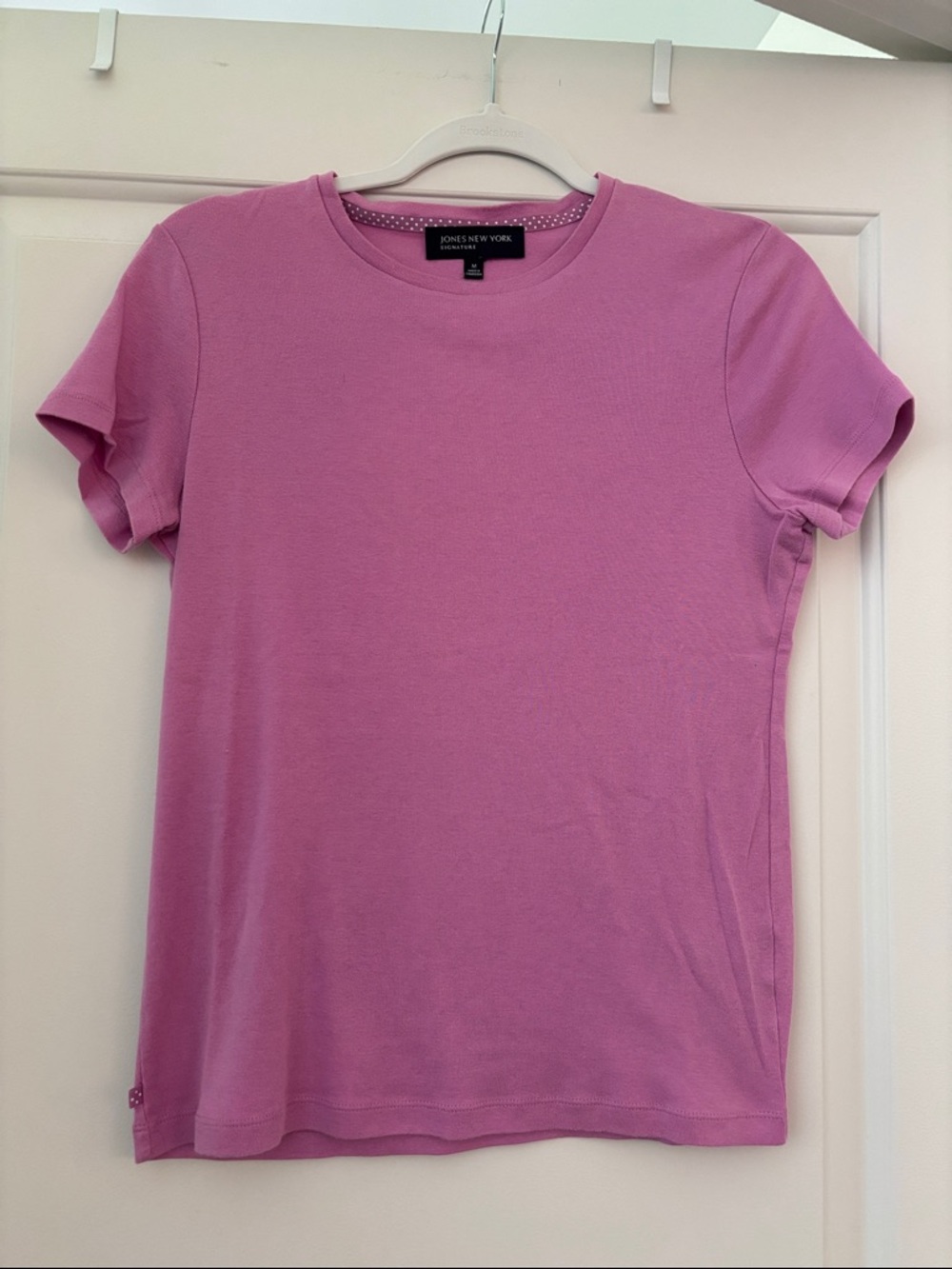 Jones New York pink cotton blend crew neck basic t shirt, medium